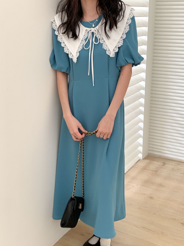 New in early summer! [Tn] temperament versatile lace doll neck dress l8219# cqw