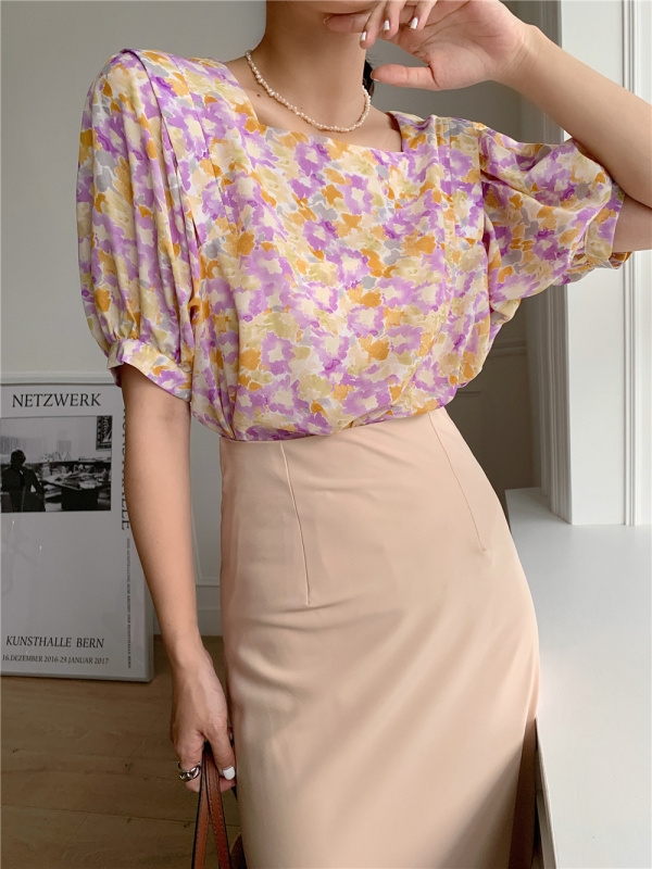 New in early summer! [J2. J1wg] Korean fashion printed blouse 2182-1# cqw