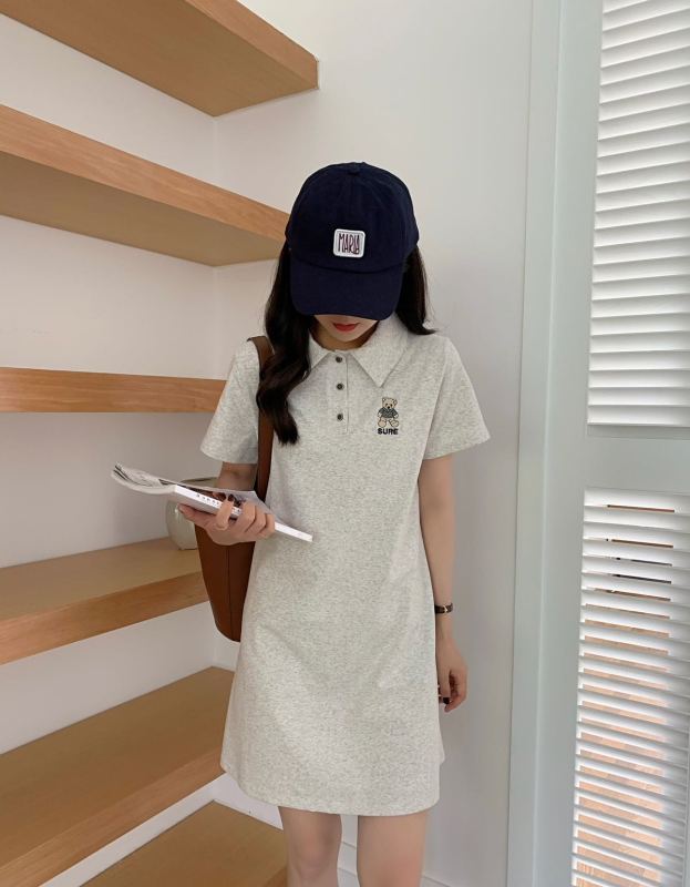 [victory. 2] Lapel slim embroidered dress a220# jhy