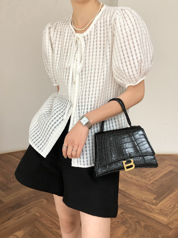New in early summer! [Dajia] Korean version sweet and versatile bubble sleeve button short shirt 21178# CLS