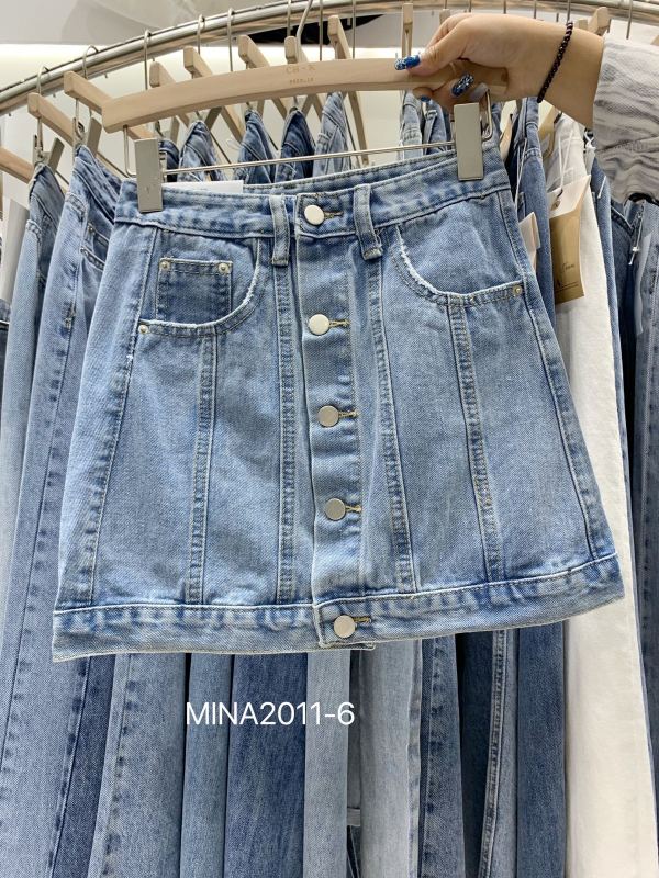 Original price 28.20! [Mina] design sense single breasted versatile denim skirt 2011-6# LJF