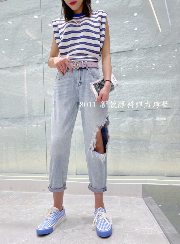 New in early summer! [coco] European popular elastic color printed jeans (with belt) 8011# LSL