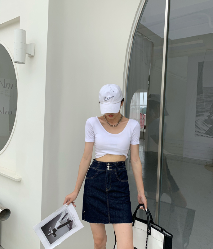 [T.H] high waist button A-shaped denim skirt 16505# LJF