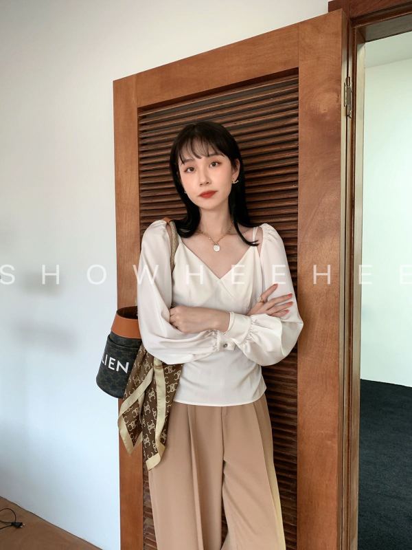 Original price 100.39! Early autumn! [Xiu Xixi] Korean slim fit V-belt Vest + temperament blouse suit 7796# zxx