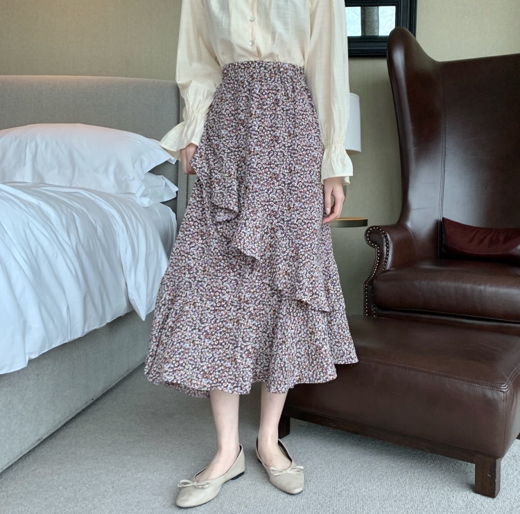 Original price 71.77! Spring 2020 NEW! [uone] elastic waist medium length irregular floral skirt 79688# LSL