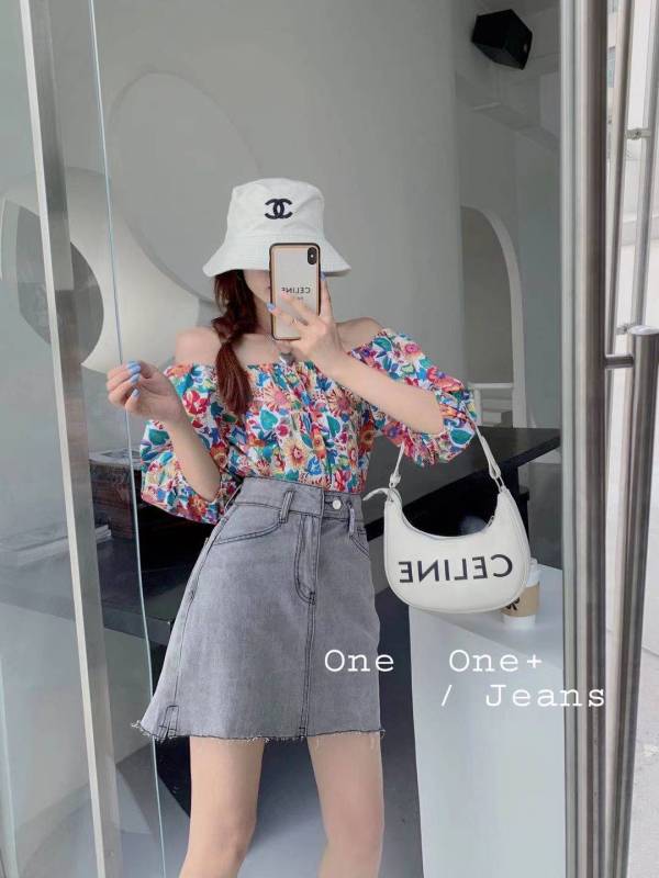 Original price 59.00! [one one home] Korean version personalized label skinny denim skirt 51090# cqw