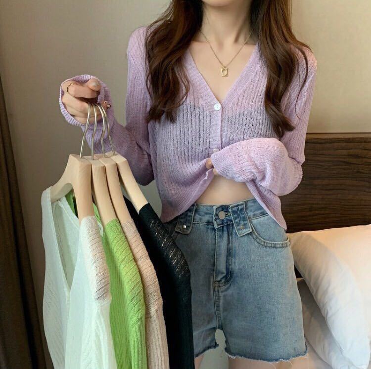 [fat woman's family] solid color simple and versatile casual sunscreen shirt 29005# HBx