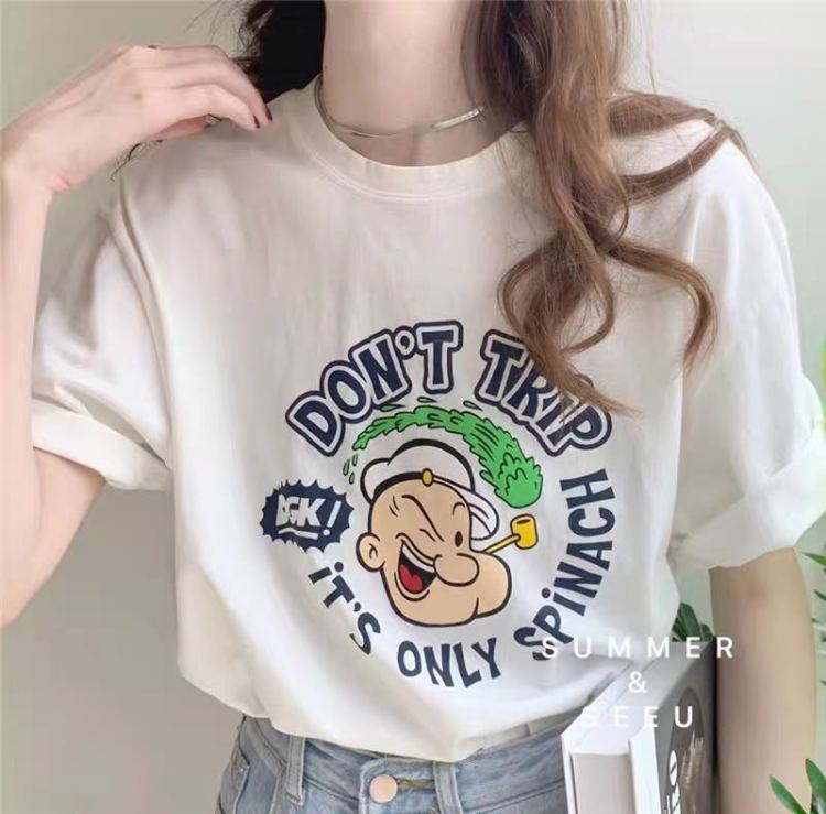 [miss Xi Xi] 2021 summer new Korean cartoon Popeye print short sleeve T-shirt 592# DB