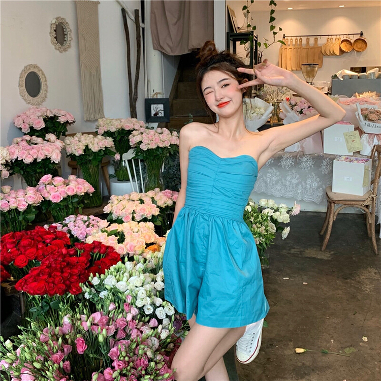 [timely rain] Han Feng ins sweet spicy wind bra high waist loose Jumpsuit 5021# WPL