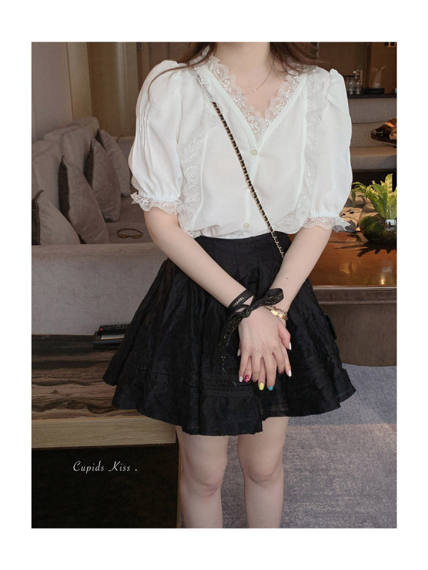 Original price 84.90! [Linna] Korean style V-neck lace shirt 6680# zxx