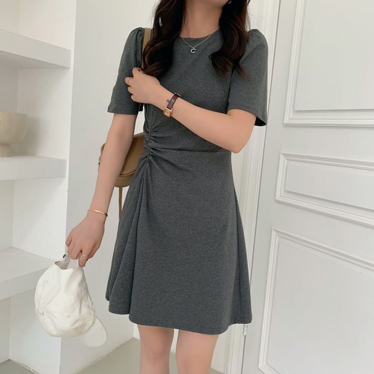 [victory. 2] side pleated bubble sleeve dress a1057# jhy