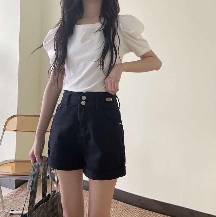 Original price 50.76! [en Xier] Korean double button jeans shorts ew811# L