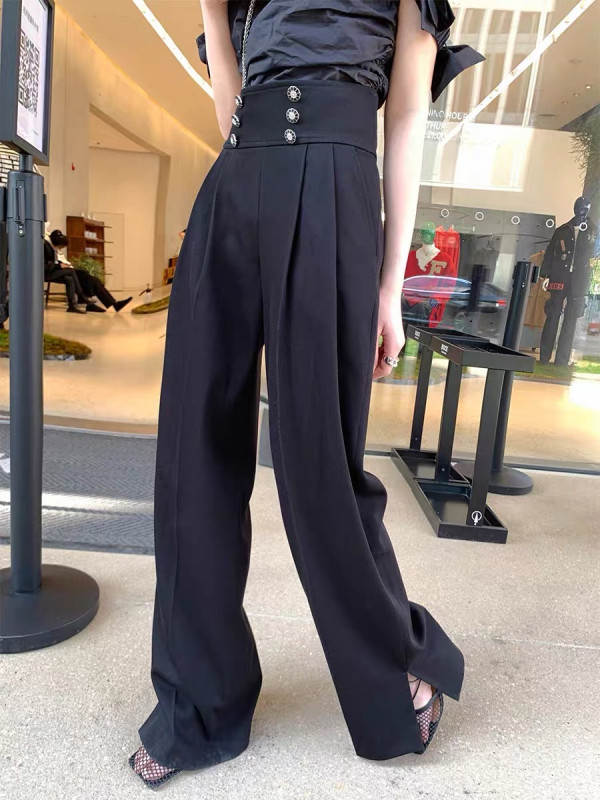 Original price 107.16! New in early summer! [Linna] double breasted high waist clean color thin trousers 8915# zxx