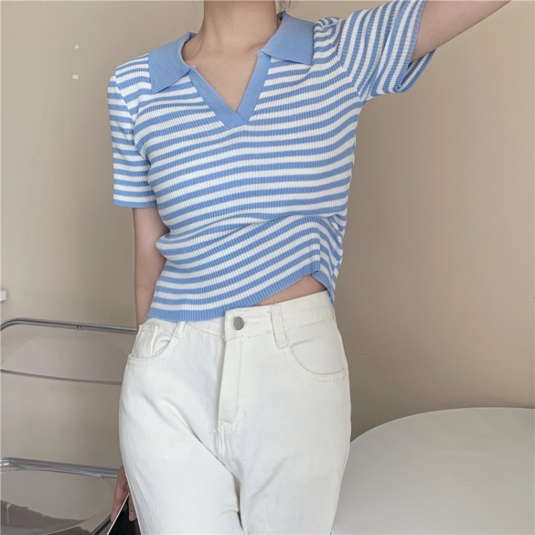 [fat woman's family] striped temperament versatile age reducing sweater c481# HBx