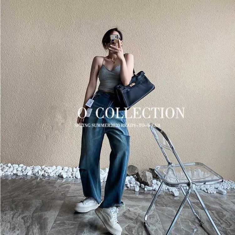 Original price 146.64! [bobo1972] Korean versatile loose hole jeans 8811-1# XYJ