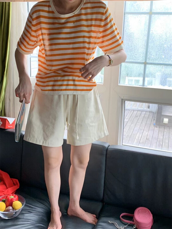[ouur] Korean stripe short sleeve sweater u8015# XJ