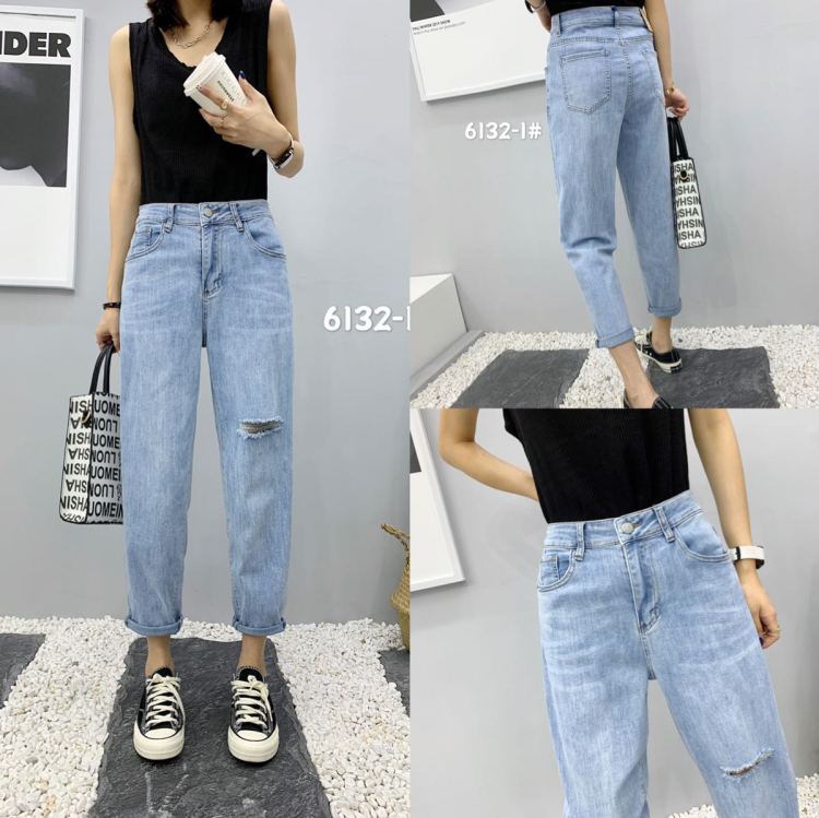[Mina] simple and versatile jeans with holes 6132-1# LJF
