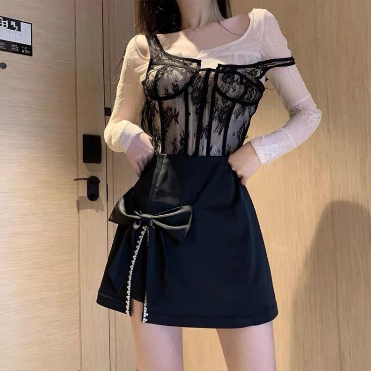 Original price 107.16! [Linna] bow temperament bright diamond split suit skirt 8883# zxx