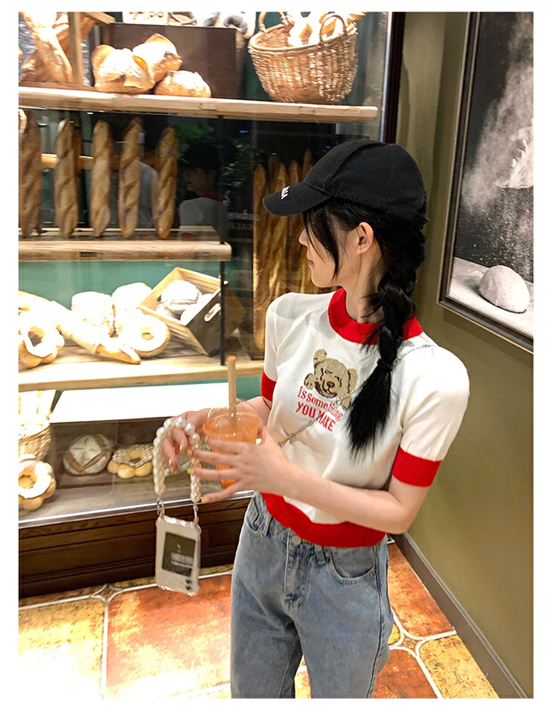 New in early summer! [JX] Korean bear knitted short sleeve T-shirt z617# WTT