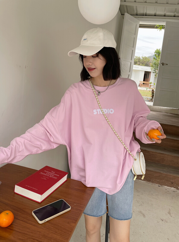 Original price 73.72! New in early summer! [keyboard] Korean round neck three-dimensional embroidered letters casual loose long sleeve T-shirt h-5536# LSL