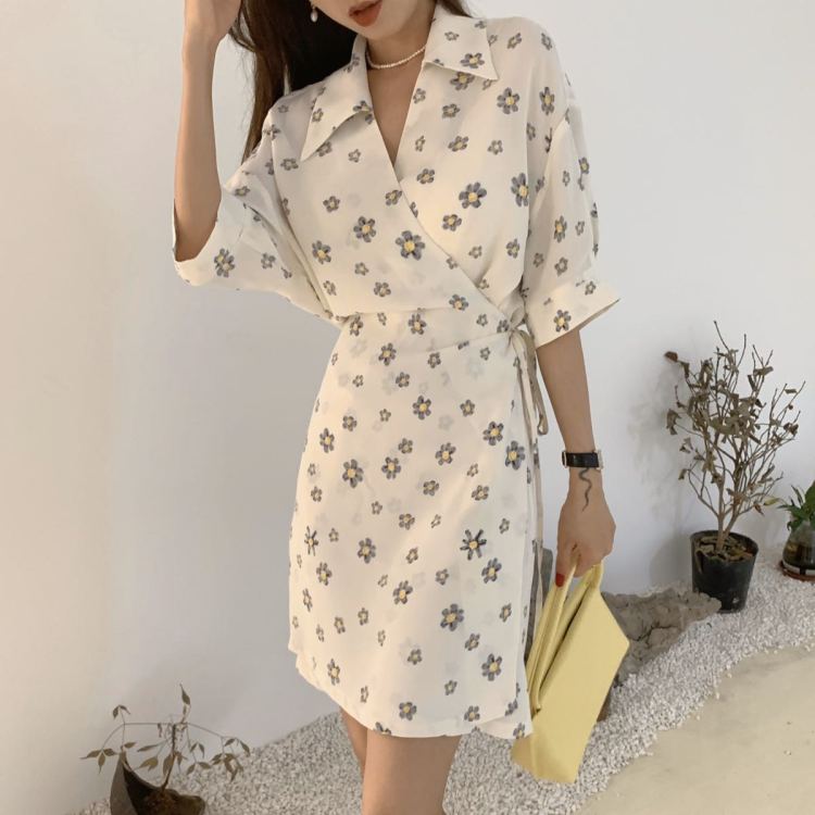 Original price 111.97! [J2. J1wg] Korean V-neck one piece bandage temperament dress (without necklace) 2278-1# cqw