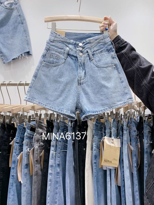[Mina] high waist elastic free fashion denim shorts 6137# LJF