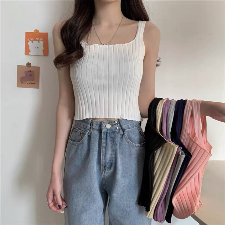 Early spring new! [fat woman's family] wide strip knitting versatile suspender vest 6732# HBx