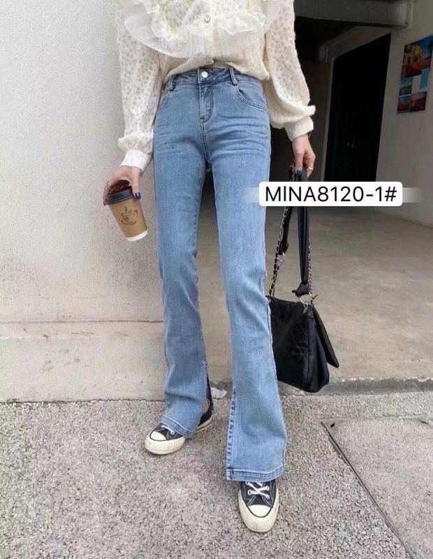 [Mina] floor mop inside split long straight jeans 8120# LJF
