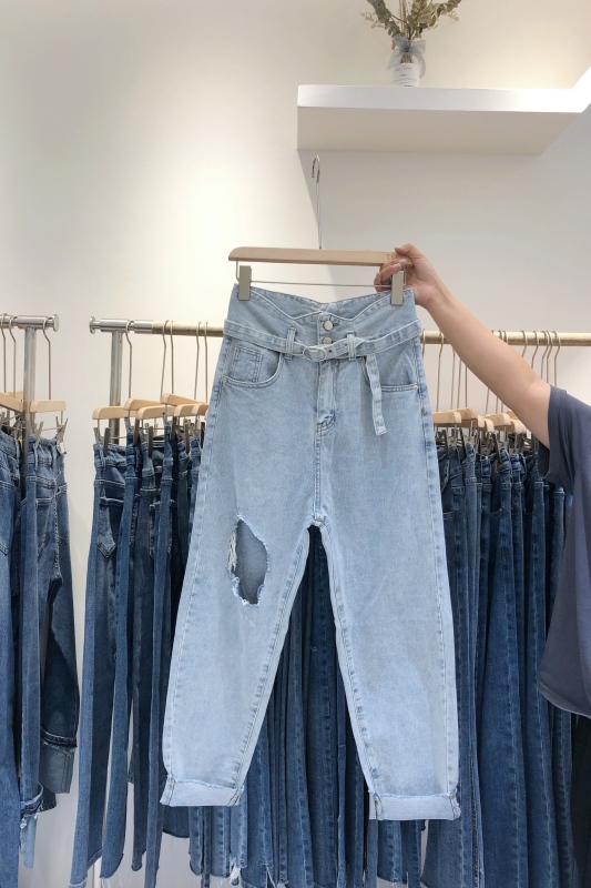[T.H] high waist single side hole bulletproof Harlan jeans (with belt) 0521# LJF