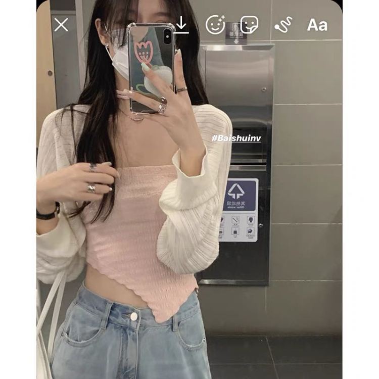 [fat woman's family] soft waxy shawl long sleeve short sunscreen shirt 7110# HBx