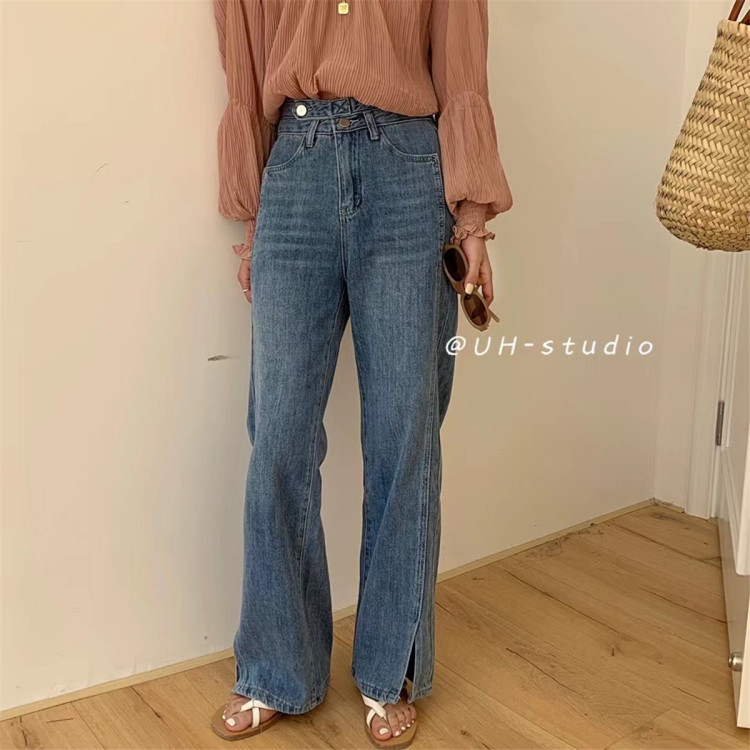 Original price 73.72! Early spring new! [uh] straight baggy split jeans 3002# hjy