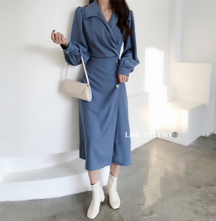 Early spring new! [LMK] Han Shufeng's elegant temperament little woman's waist closed Lapel dress 8031# hjy