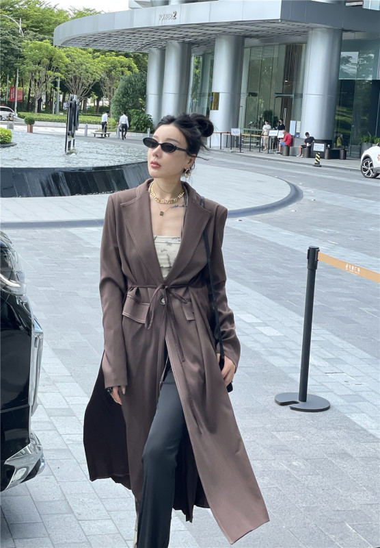 [yhpi] women's temperament medium and long breasted windbreaker (with waist rope) 2278# JJ