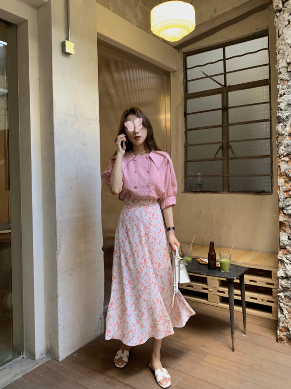 [J2. J1wg] Korean version slim floral umbrella skirt a swing skirt 2280# cqw