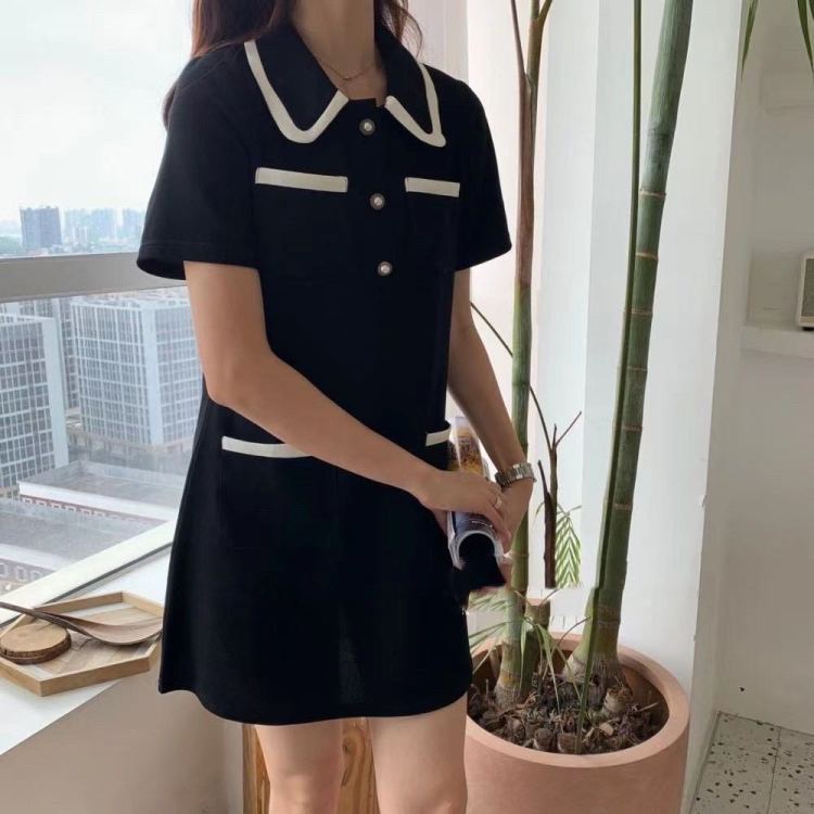 [Xiaofan family] simple and versatile Polo neck loose dress 2097# LJF