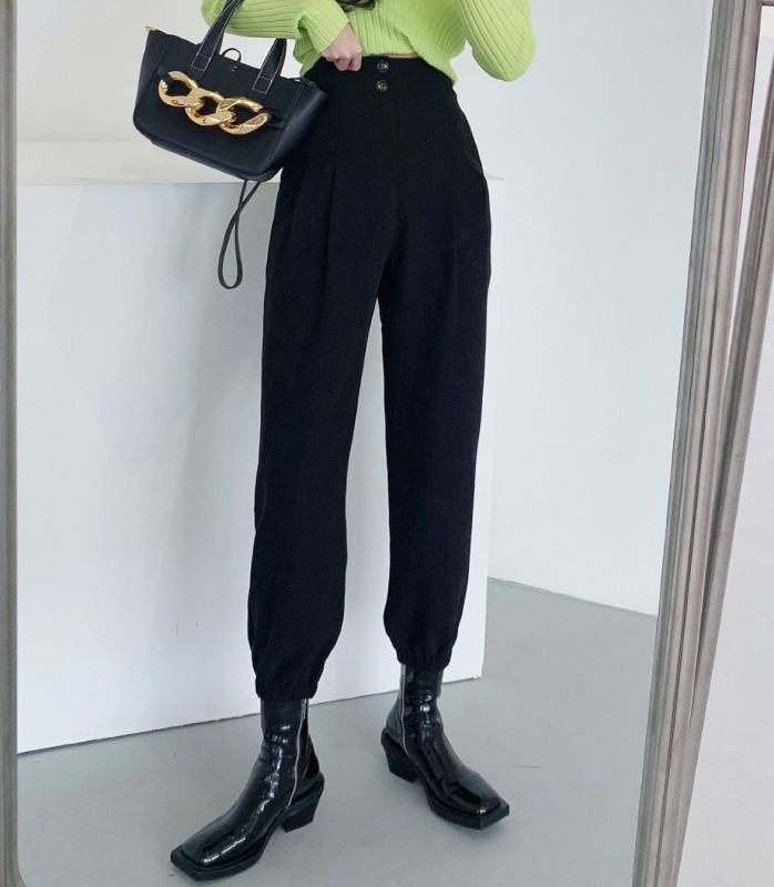 [Xi Xi] double button high waist, slim and versatile trousers 9113# hyy