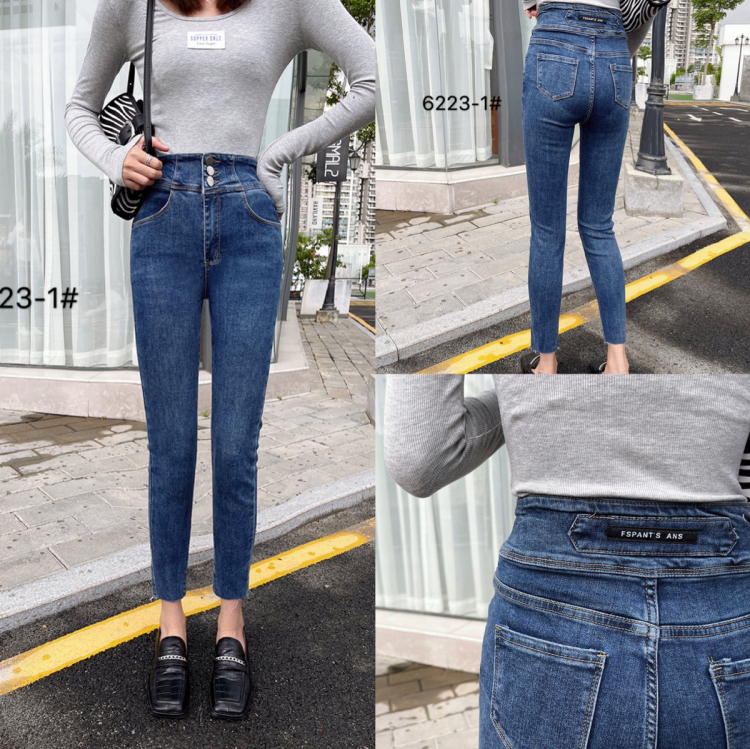 New in early autumn! [Mina] Korean three button high waist and small leg jeans 6223-1# LJF