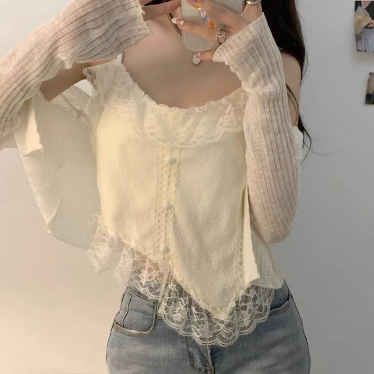 [fat woman's family] sweet wind lace irregular suspender vest 8k10# HBx