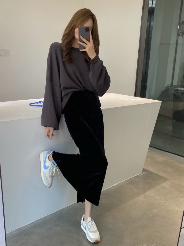 Early autumn new! [modern 197] velvet versatile back slit skirt 1199# zyh