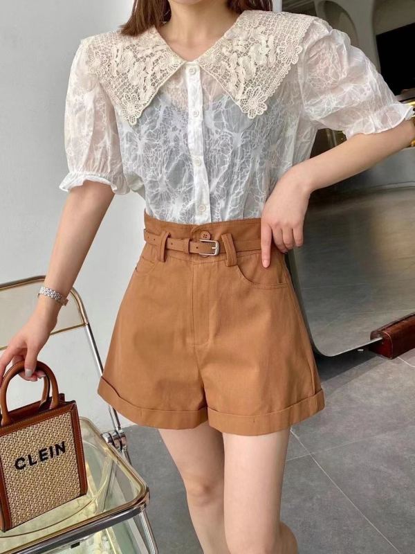 Original price 62.04! [I-D] versatile Lapel short shirt 9369# ll