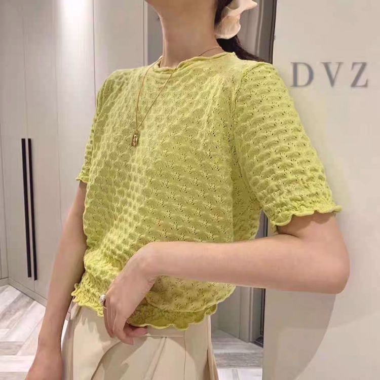 [LMK] simple solid color texture versatile T-shirt 7118# hjy