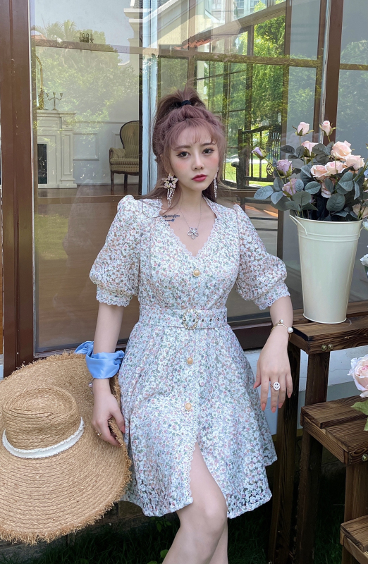 [mi2] elegant floral classic dress (with belt) (skirt only) e5118# JJ