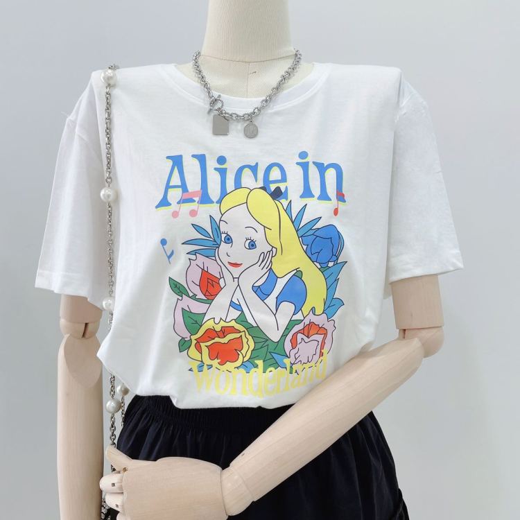 [miss Xi Xi] cartoon girl cotton short sleeved T-shirt (excluding necklace) 7763# DB