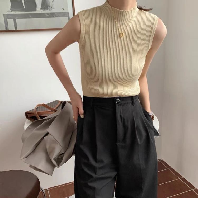 [fat husband's family] wear retro Hong Kong style suit outside in summer, Korean version, simple inside and bottomed knitted vest 5242# HBx