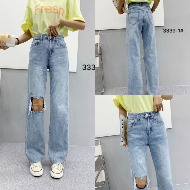 New in early summer! [Mina] micro elastic hole breaking straight jeans 3339# LJF