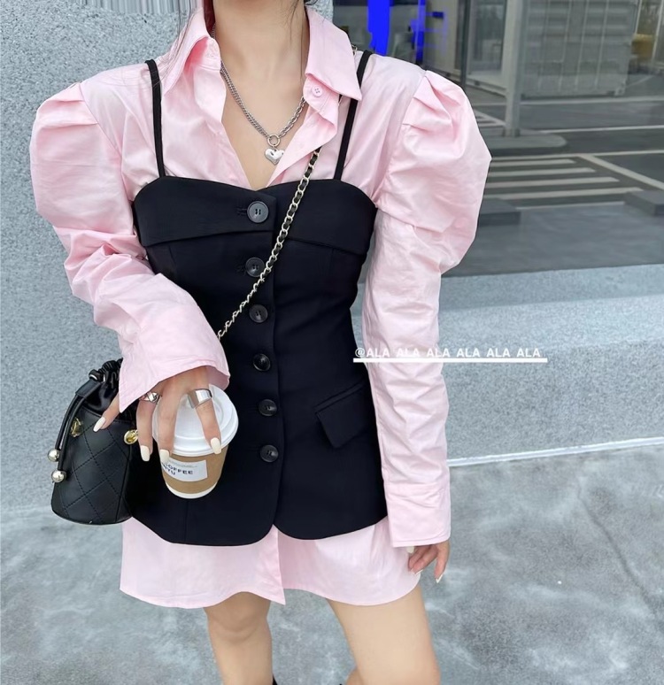 Original price 77.83! New in early autumn! [ala] breasted waist closing temperament short suspender dress (dress only) 2305# JJ