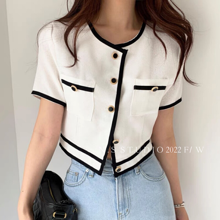 New in early summer! [N.S] Korean fashion contrast color single breasted Xiaoxiang short coat 011# WPL