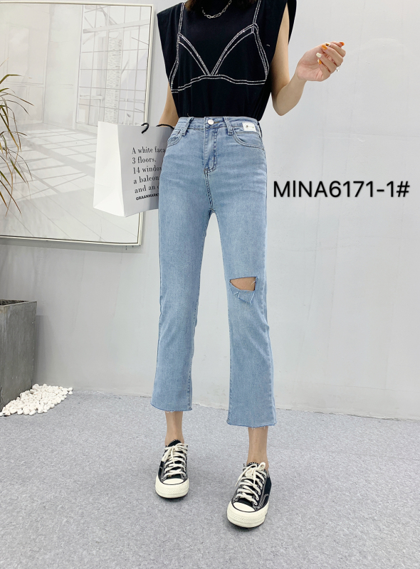 New in early summer! [Mina] pierced and versatile straight jeans 6171-1# LJF