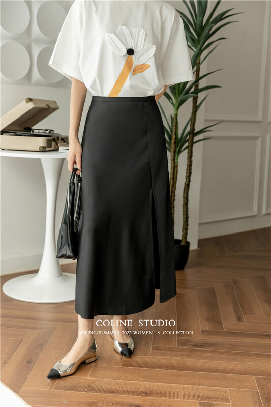 goods in stock! [Coline] split high waist lady skirt 2111a# hyy