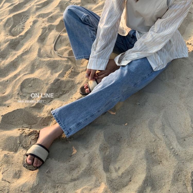 [on line] high waist and wide leg jeans 7037# jhy